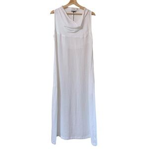 Sarah Pacini White 100% Linen Cowl Neck Sleeveless Dress Size M